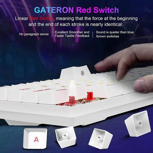 Alt view image 5 of 7 - NPET K61 65% Mechanical Gaming Keyboard, RGB Backlit Ultra-Compact Gaming Keyboard, Mini Wired Computer Keyboard with Gateron Red Switches for Windows PC Gamers (68 Keys, White)