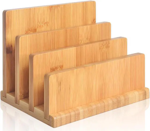 Main image of Bamboo Mail Organizer with Rubber Feets, wishacc Vertical Desk Letter/Envelope/File/Paper/Folder/Bill Holder for Office & Home, Small 3 Sections Desktop Office Supplies Incline Sorter Rack