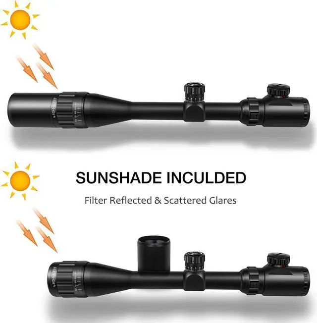 Alt view image 4 of 7 - CVLIFE 4-16x44 Tactical Rifle Scope Red and Green Illuminated Built Gun Scope with Locking Turret Sunshade and Mount Included