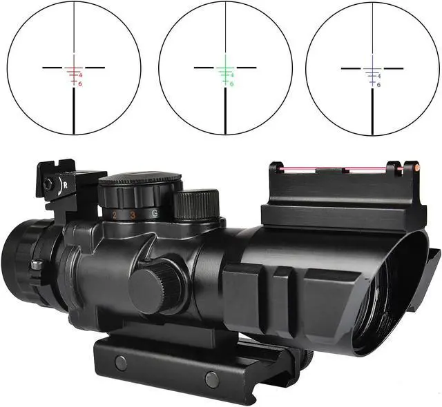 Alt view image 3 of 6 - CVLIFE 4x32 Tactical Rifle Scope Red & Green &Blue Illuminated Reticle Scope with Fiber Optic Sight
