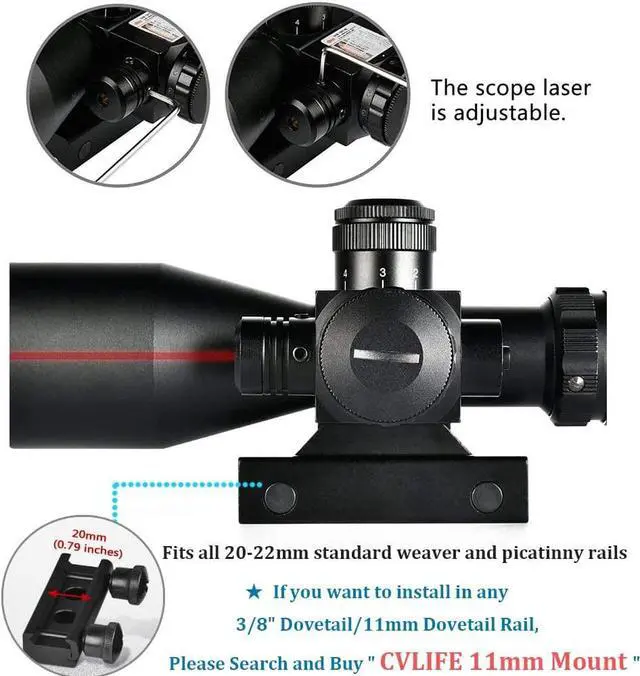 Alt view image 4 of 5 - CVLIFE 2.5-10x40e Red & Green Illuminated Scope with 20mm Mount