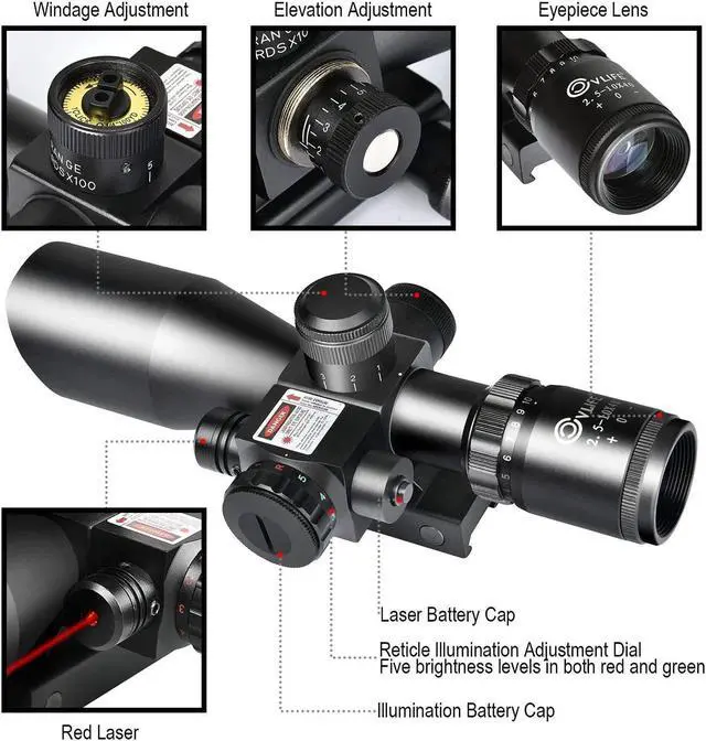 Alt view image 3 of 5 - CVLIFE 2.5-10x40e Red & Green Illuminated Scope with 20mm Mount