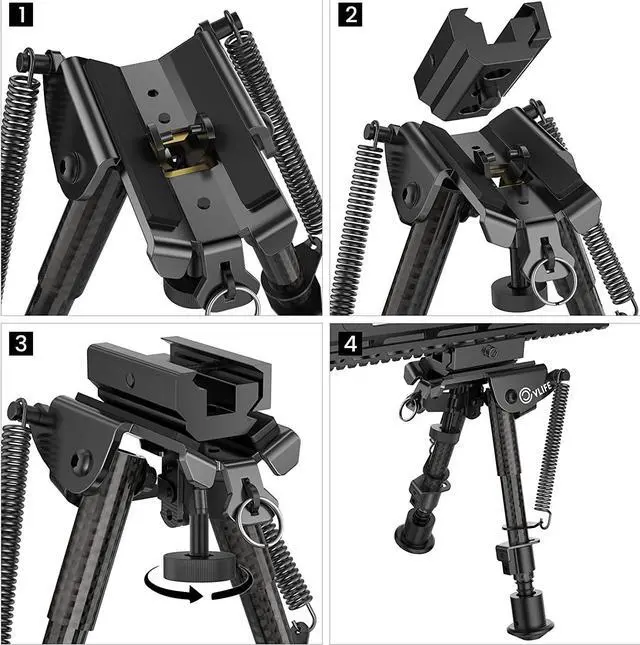 Alt view image 6 of 6 - CVLIFE Picatinny Bipod for Rifle, 6-9 Inches Carbon Fiber Bipod with Adapter