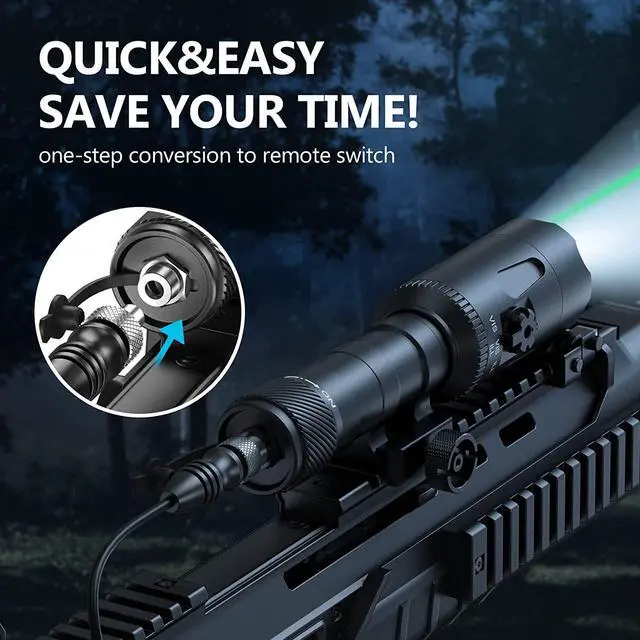 Alt view image 4 of 7 - Rifle Light 1000 Lumens Picatinny Flashlight for Rail Mount, Green Beam Laser Light Combo, Long Gun Light with Remote Switch Constant Strobe