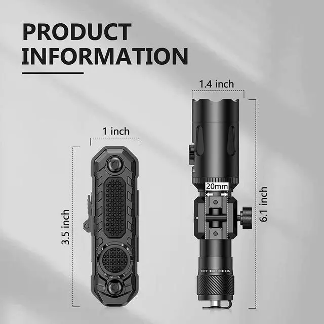 Alt view image 7 of 7 - Rifle Light 1000 Lumens Picatinny Flashlight for Rail Mount, Green Beam Laser Light Combo, Long Gun Light with Remote Switch Constant Strobe