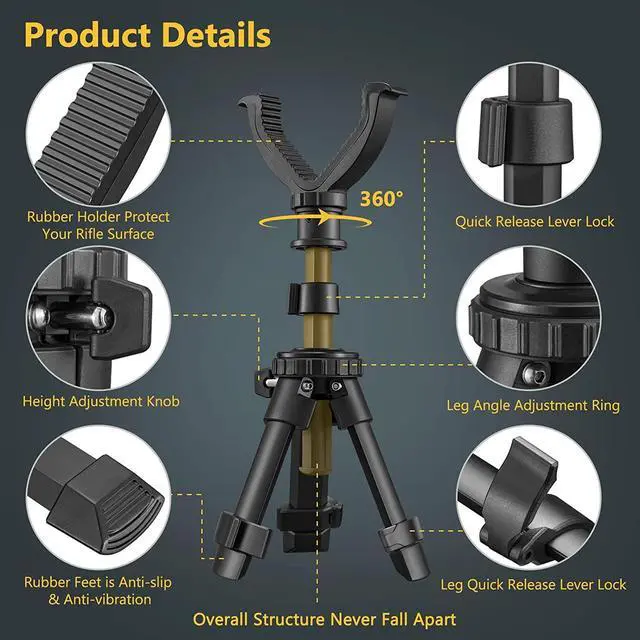 Alt view image 3 of 7 - CVLIFE 11.8"-25" Shooting Rest Tripod Durable Adjustable Height Rifle Shooting Tripod 360° Rotation V Yoke Stand, Portable Aluminum Construction for Target Shooting, Hunting and Outdoor Activities