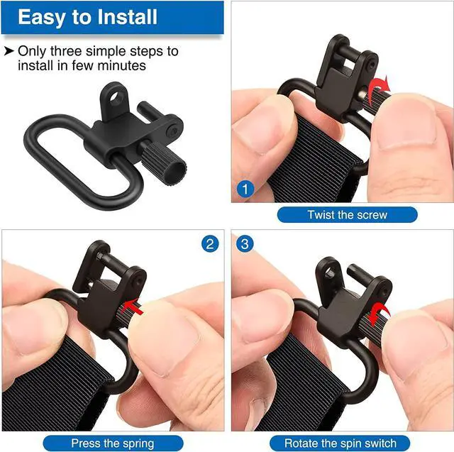 Alt view image 3 of 7 - 1.25in 4pcs Sling Swivel, Quick Attach/Release Sling Swivels, Rifle Sling Clips with Heavy Duty Tri-Lock