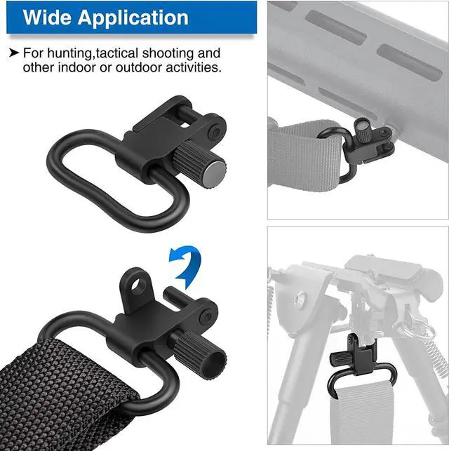 Alt view image 6 of 7 - 1in 2pcs Sling Swivel, Quick Attach/Release Sling Swivels, Rifle Sling Clips with Heavy Duty Tri-Lock