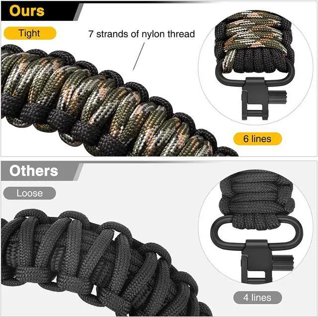 Alt view image 2 of 7 - CVLIFE Rifle Sling 550 Paracord Sling 2 Point Sling with Tri-Lock Swivel Rifle Paracord Strap for Hunting and Outdoor Camo Green