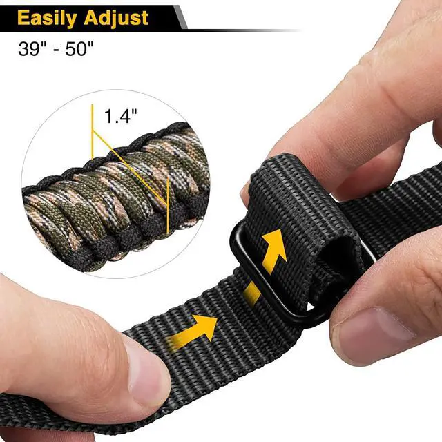 Alt view image 3 of 7 - CVLIFE Rifle Sling 550 Paracord Sling 2 Point Sling with Tri-Lock Swivel Rifle Paracord Strap for Hunting and Outdoor Camo Green