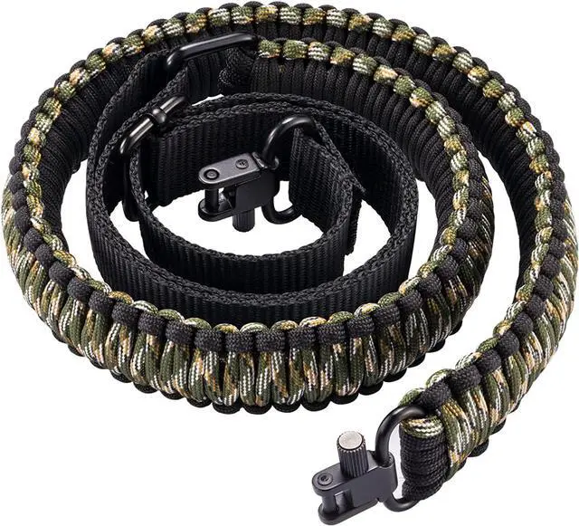 Main image of CVLIFE Rifle Sling 550 Paracord Sling 2 Point Sling with Tri-Lock Swivel Rifle Paracord Strap for Hunting and Outdoor Camo Green