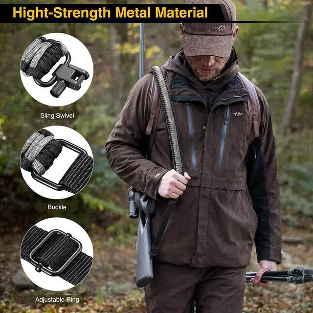 Alt view image 5 of 7 - CVLIFE Rifle Sling 550 Paracord Sling 2 Point Sling with Tri-Lock Swivel Rifle Paracord Strap for Hunting and Outdoor Grey