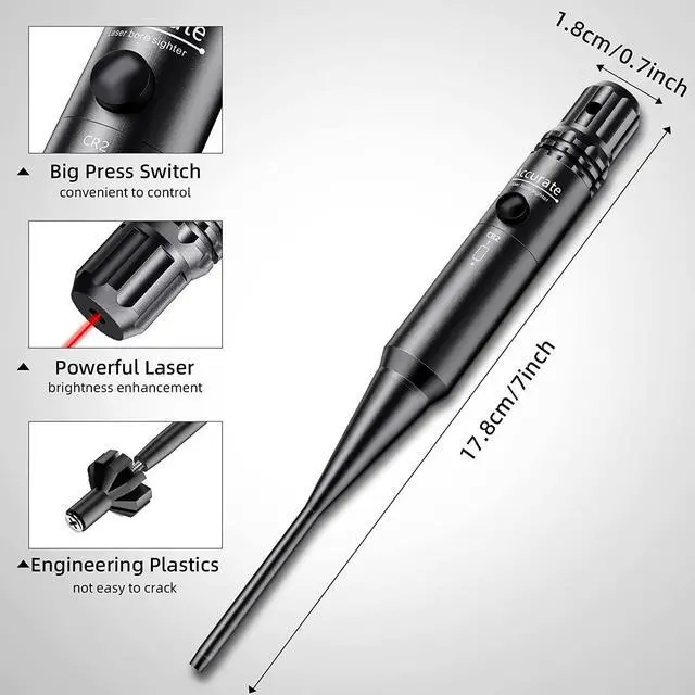 Alt view image 3 of 7 - Bore Sight Kit for .17 to 12GA Caliber Rifles Pistols Green or Red Laser Sight Boresighter with Big Button Switch