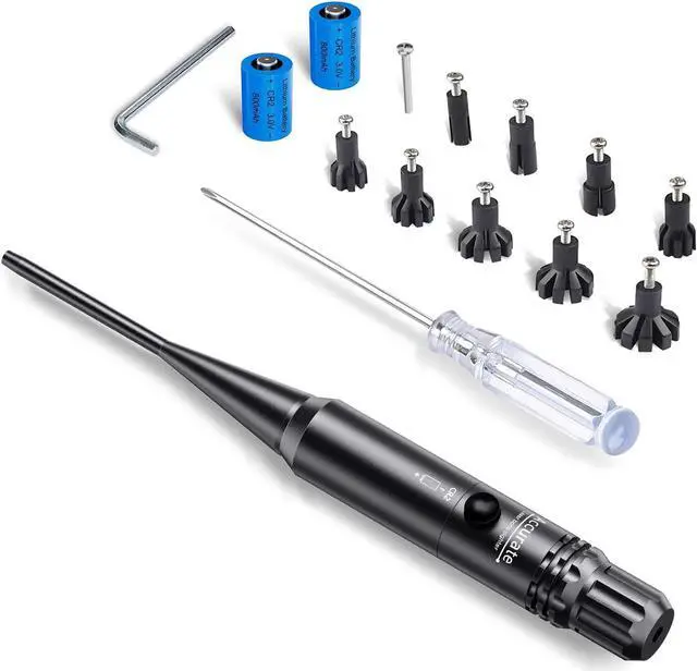 Alt view image 7 of 7 - Bore Sight Kit for .17 to 12GA Caliber Rifles Pistols Green or Red Laser Sight Boresighter with Big Button Switch