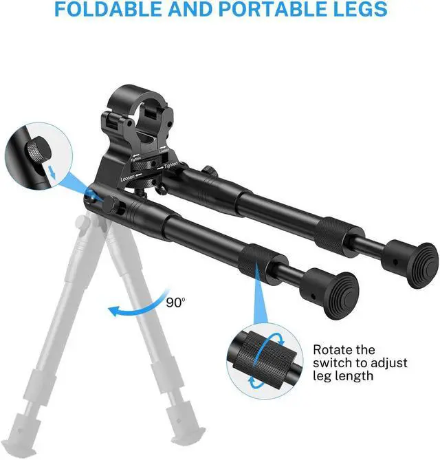 Alt view image 3 of 6 - Clamp-on Bipod, Bipod for Rifle, Height from 8"-10", Quick Release Design Barrel Size: 0.43 to 0.75 Inch double lock