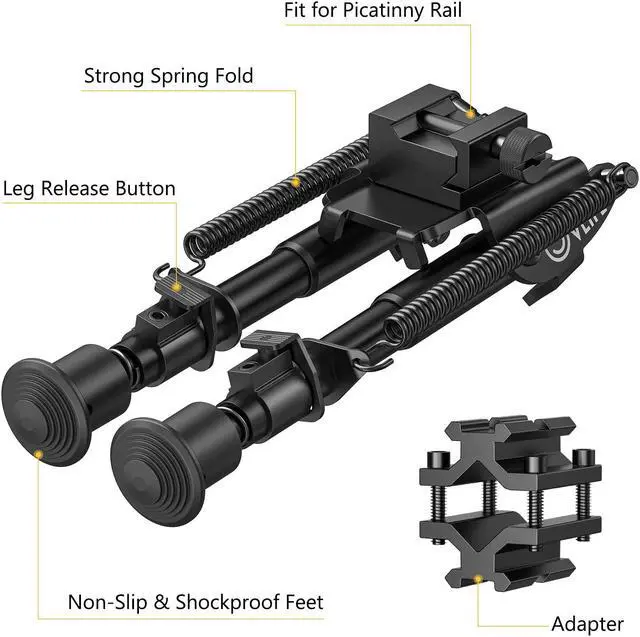 Alt view image 3 of 6 - CVLIFE Tactical Bipod 6 to 9 inches Rifle Bipod with Barrel Clamp Adapter & Picatinny Rail Mount for Hunting and Shooting