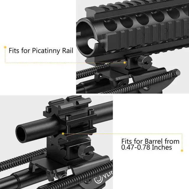 Alt view image 2 of 6 - CVLIFE Tactical Bipod 6 to 9 inches Rifle Bipod with Barrel Clamp Adapter & Picatinny Rail Mount for Hunting and Shooting