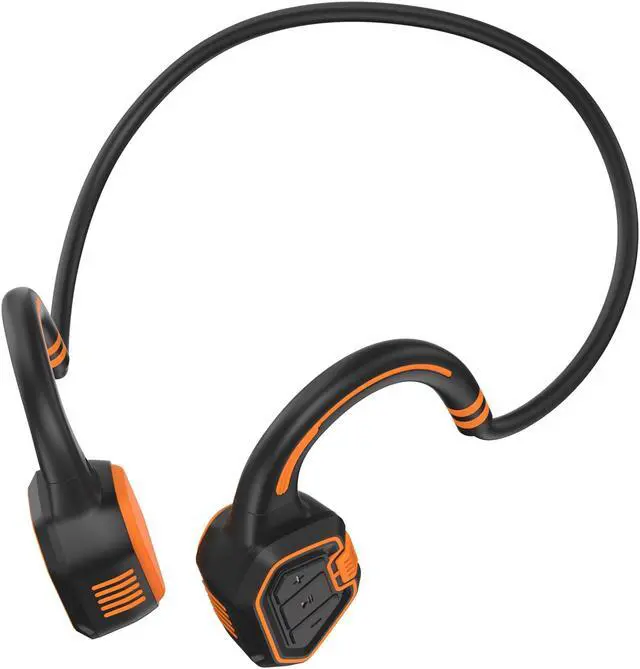 Alt view image 3 of 4 - Conduction Labs Freestyle Open-Ear Bone Conduction Swimming Headphones - IP68 Fully Waterproof - MP3 Storage and Bluetooth 5.1 (Black/Orange)