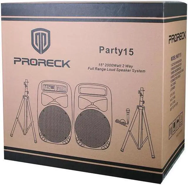 Alt view image 5 of 5 - PRORECK Party 15 Portable 15-Inch 2000W 2-Way Powered PA Speaker System with Bluetooth/USB/SD Card Reader/ FM Radio/Remote Control/LED Light