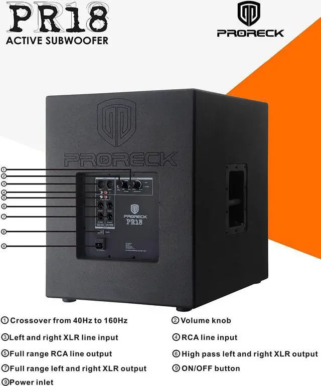 Alt view image 3 of 6 - PRORECK PR18 18 inch 2000W P.M.P.O Active Powered PA DJ Subwoofer Cabinet (ONE subwoofer)