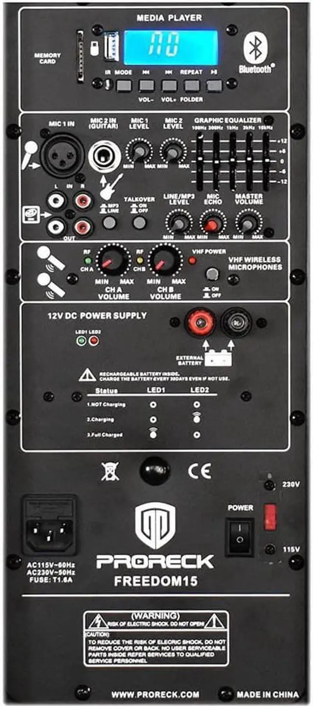 Alt view image 4 of 5 - PRORECK Freedom 15 Portable 15-Inch 800 Watt 2-Way Rechargeable PA Speaker +Wireless Handheld Bluetooth/USB/SD Card Reader/ FM Radio/Remote Control//Speaker Stand