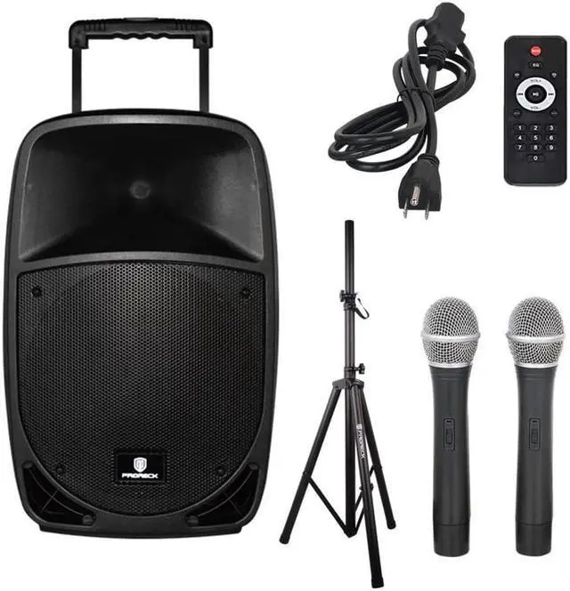 Main image of PRORECK Freedom 15 Portable 15-Inch 800 Watt 2-Way Rechargeable PA Speaker +Wireless Handheld Bluetooth/USB/SD Card Reader/ FM Radio/Remote Control//Speaker Stand