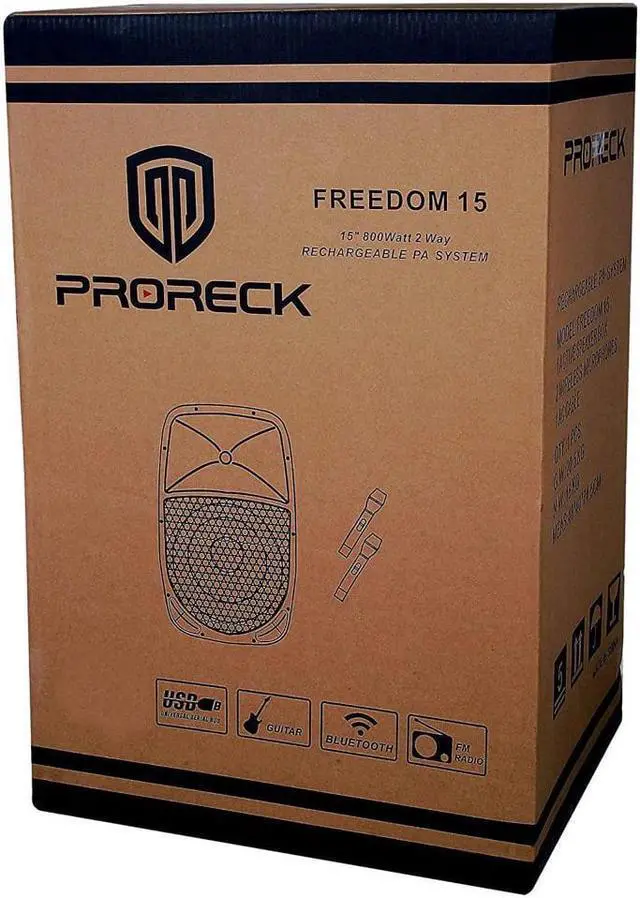 Alt view image 5 of 5 - PRORECK Freedom 15 Portable 15-Inch 800 Watt 2-Way Rechargeable PA Speaker +Wireless Handheld Bluetooth/USB/SD Card Reader/ FM Radio/Remote Control//Speaker Stand