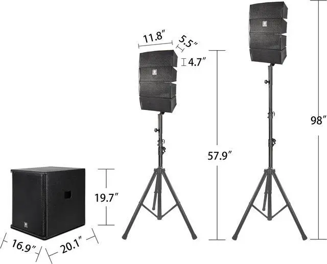 Alt view image 4 of 6 - PRORECK Club 3500 15 inch subwoofer 3000W DJ Powered PA Speaker System Combo Set with 8 Array Speakers,Bluetooth, USB, SD Card, Remote Control, for Meeting, Speeches, Churches, Performances, DJ Gig