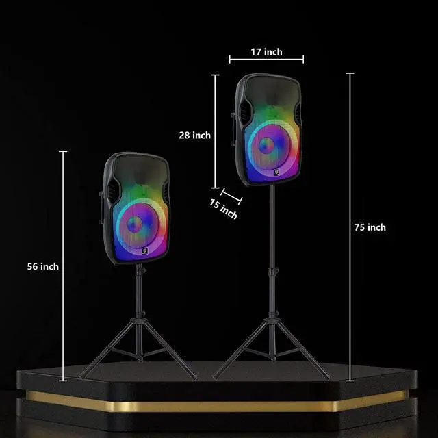Alt view image 6 of 7 - PRORECK Titan 15A 600W 15inch LED Powered Bluetooth PA Speaker with Height Adjustable Stand, Remote Control and Mic, TWS Stereo Pairing, Suitable for Party, Wedding, DJ Gig etc.