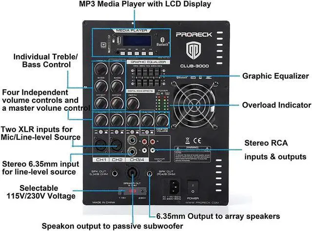 Alt view image 4 of 5 - PRORECK Club 3000 12-Inch 4000w DJ Powered PA Speaker System Combo Set with Bluetooth USB Drive Read Function SD Card Remote Control,Two subwoofers and 8 line Array Speakers Set for Church, DJ, Live