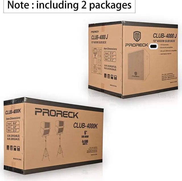 Alt view image 5 of 5 - PRORECK Club 4000 18-inch 4000W P.M.P.O Stereo DJ/Powered PA Speaker System Combo Set Line Array Speaker and 18 inch Active Subwoofer with Bluetooth/USB/SD Card/Remote Control
