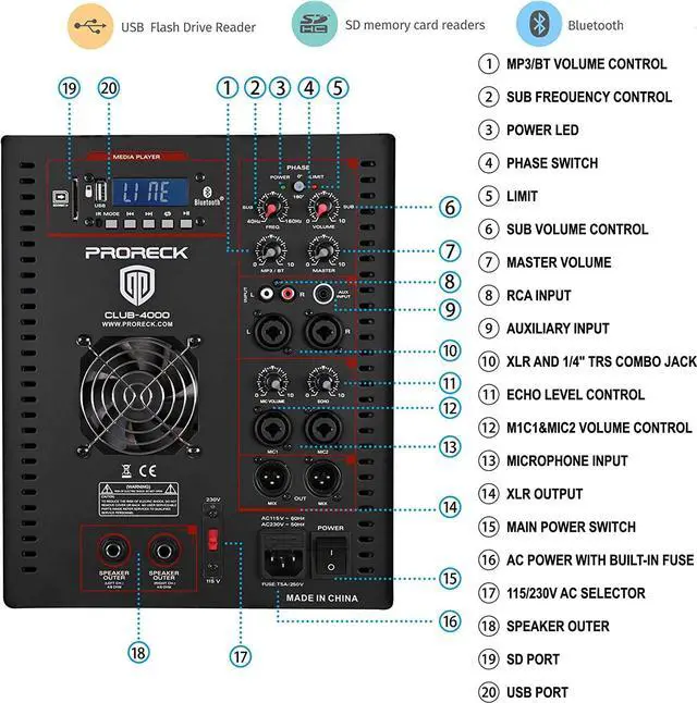 Alt view image 3 of 5 - PRORECK Club 4000 18-inch 4000W P.M.P.O Stereo DJ/Powered PA Speaker System Combo Set Line Array Speaker and 18 inch Active Subwoofer with Bluetooth/USB/SD Card/Remote Control