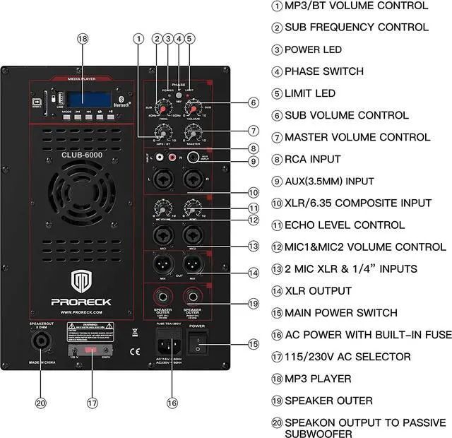 Alt view image 2 of 5 - PRORECK Club 6000 15-inch 6000W P.M.P.O Stereo PA Speaker System Combo Set 4 Line Array Speakers, 2 15-inch Subwoofers with Bluetooth/USB Read/SD Card/Remote Control, for Party DJ Wedding Meeting