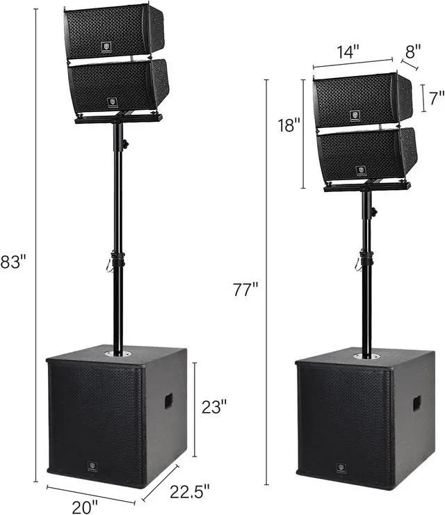 Alt view image 3 of 5 - PRORECK Club 6000 15-inch 6000W P.M.P.O Stereo PA Speaker System Combo Set 4 Line Array Speakers, 2 15-inch Subwoofers with Bluetooth/USB Read/SD Card/Remote Control, for Party DJ Wedding Meeting