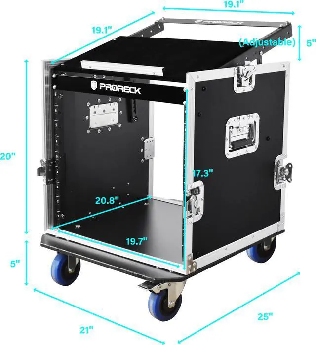 Alt view image 5 of 6 - PRORECK 10U Rack/Road Case With Slant Mixer Top, And Casters, 20'' Rackable Depth, Plywood, 10U Installation Size, Pro Stage Performance.
