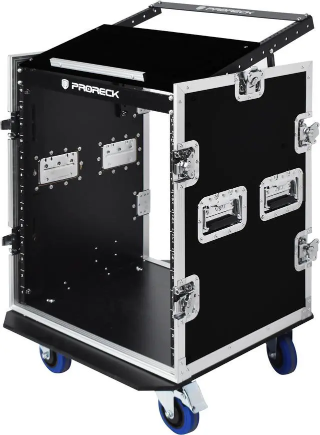 Alt view image 2 of 7 - PRORECK 14U Rack/Road Case With Slant Mixer Top, And Casters, 20'' Rackable Depth, Plywood, 14U Installation Size, Pro Stage Performance.