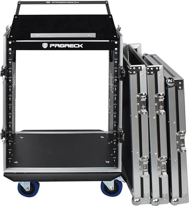 Alt view image 4 of 7 - PRORECK 14U Rack/Road Case With Slant Mixer Top, And Casters, 20'' Rackable Depth, Plywood, 14U Installation Size, Pro Stage Performance.