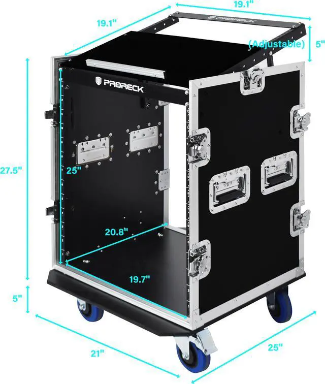 Alt view image 5 of 7 - PRORECK 14U Rack/Road Case With Slant Mixer Top, And Casters, 20'' Rackable Depth, Plywood, 14U Installation Size, Pro Stage Performance.