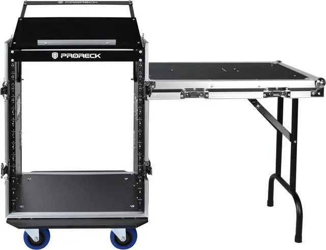 Alt view image 2 of 7 - PRORECK 14U Rack/Road Case With Slant Mixer Top, One Side table And Casters, 20'' Rackable Depth, Plywood, 14U Installation Size, Pro Stage Performance.