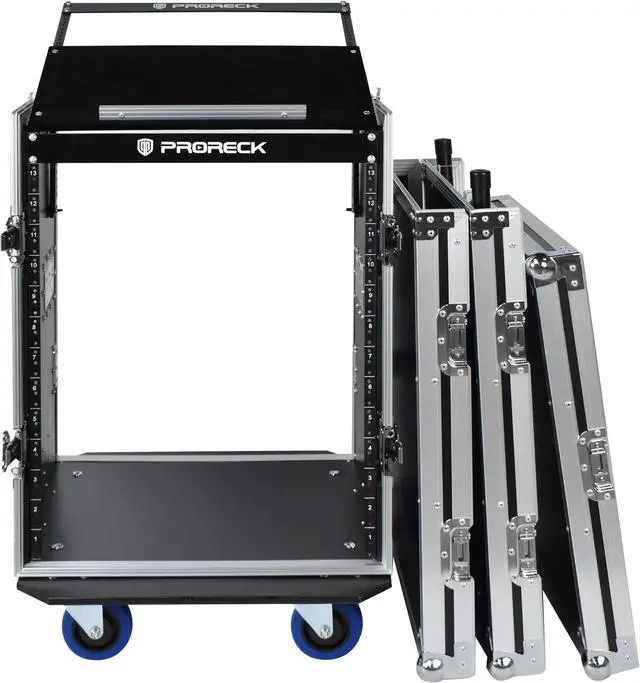 Alt view image 3 of 7 - PRORECK 14U Rack/Road Case With Slant Mixer Top, One Side table And Casters, 20'' Rackable Depth, Plywood, 14U Installation Size, Pro Stage Performance.