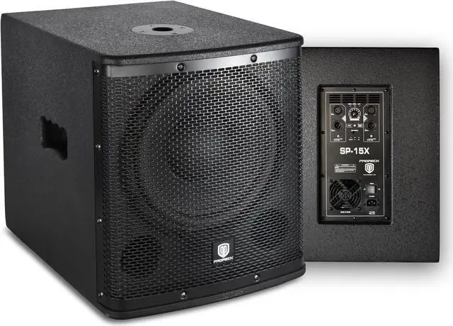 Main image of PRORECK SP-15X Active Powered PA DJ Subwoofer Cabinet 15 inch 2000W P.M.P.O with Class-D Amplifier,3 DSP Presets-Monitor, Bass Reinforcement, Black, for Wedding, Party, Concert, Church (One Subwoofer)