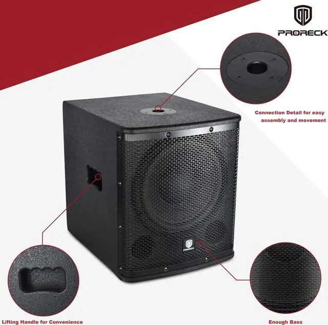 Alt view image 6 of 6 - PRORECK SP-15X Active Powered PA DJ Subwoofer Cabinet 15 inch 2000W P.M.P.O with Class-D Amplifier,3 DSP Presets-Monitor, Bass Reinforcement, Black, for Wedding, Party, Concert, Church (One Subwoofer)