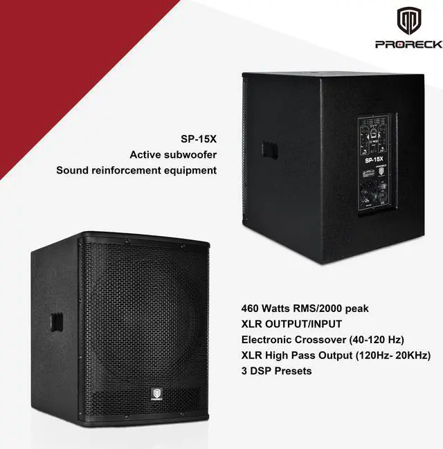 Alt view image 5 of 6 - PRORECK SP-15X Active Powered PA DJ Subwoofer Cabinet 15 inch 2000W P.M.P.O with Class-D Amplifier,3 DSP Presets-Monitor, Bass Reinforcement, Black, for Wedding, Party, Concert, Church (One Subwoofer)