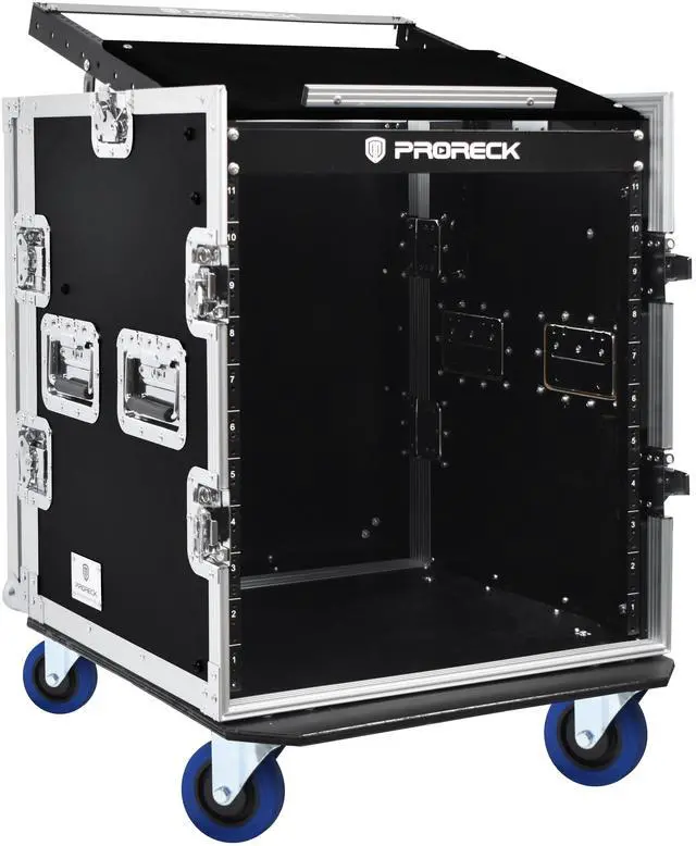 Main image of PRORECK 12U Rack/Road Case With Slant Mixer Top, And Casters, 20'' Rackable Depth, Plywood, 12U Installation Size, Pro Stage Performance