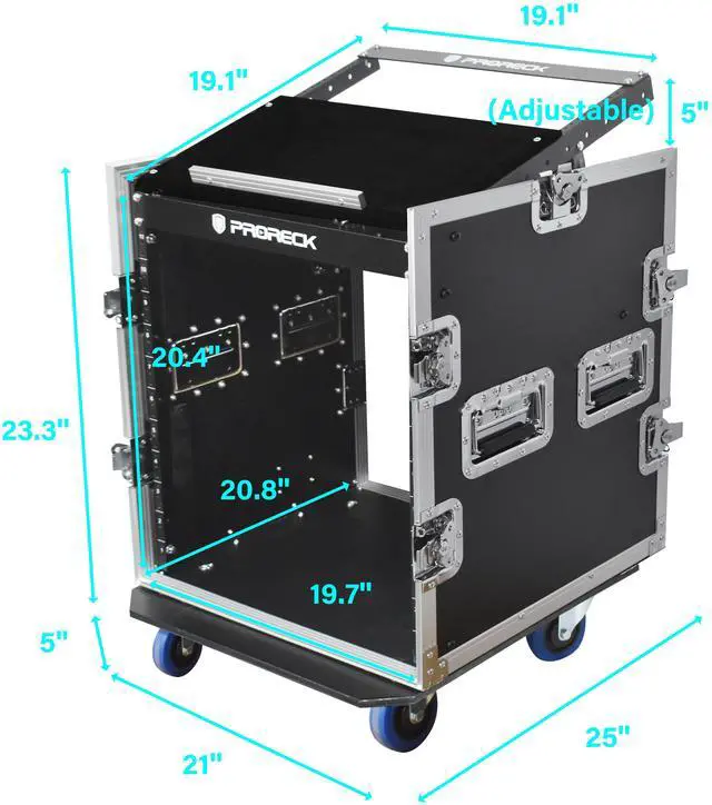 Alt view image 4 of 6 - PRORECK 12U Rack/Road Case With Slant Mixer Top, And Casters, 20'' Rackable Depth, Plywood, 12U Installation Size, Pro Stage Performance