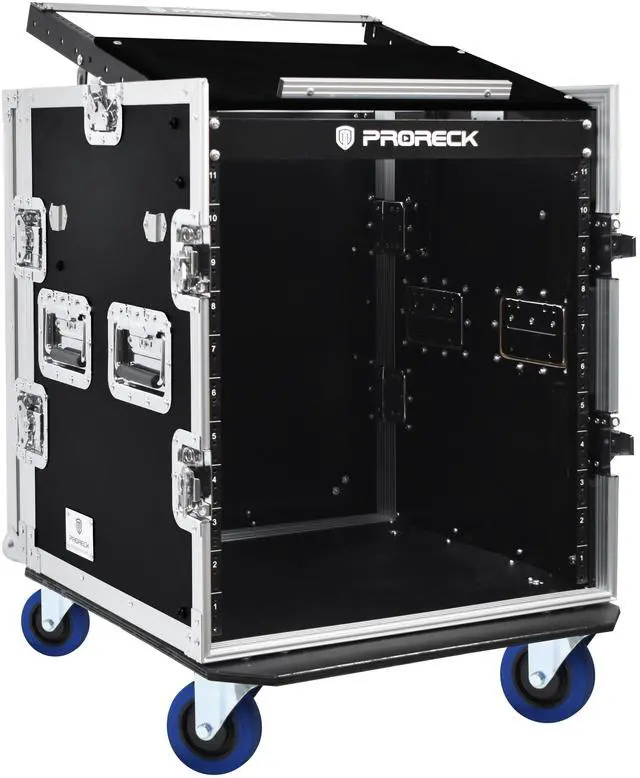 Alt view image 2 of 7 - PRORECK 12U Rack/Road Case With Slant Mixer Top, One Side table And Casters, 20'' Rackable Depth, Plywood, 12U Installation Size, Pro Stage Performance.