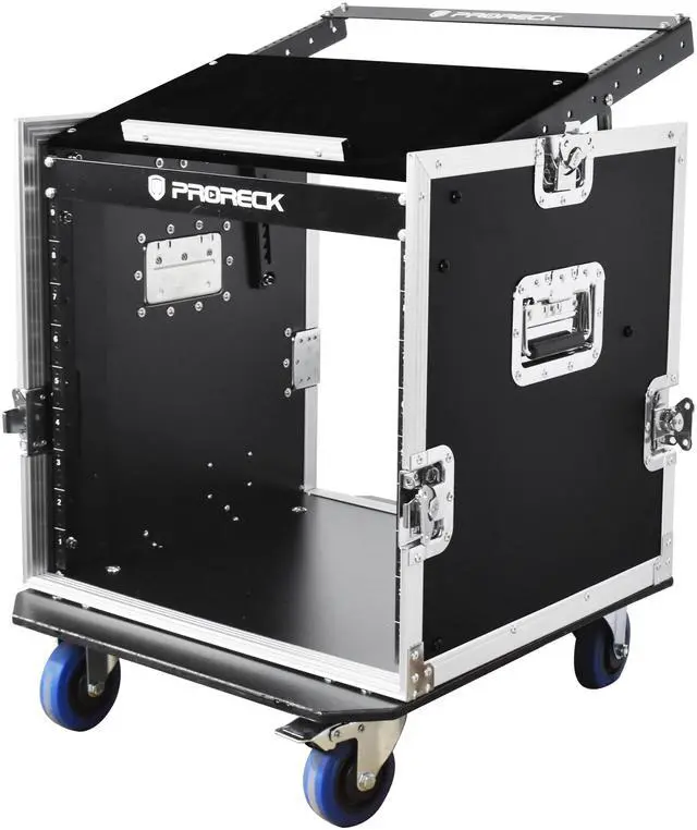 Alt view image 3 of 7 - PRORECK 12U Rack/Road Case With Slant Mixer Top, One Side table And Casters, 20'' Rackable Depth, Plywood, 12U Installation Size, Pro Stage Performance.