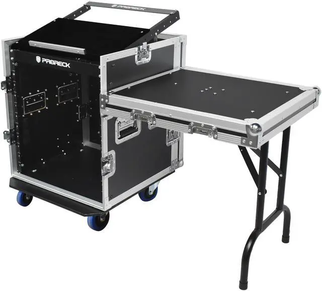 Main image of PRORECK 12U Rack/Road Case With Slant Mixer Top, One Side table And Casters, 20'' Rackable Depth, Plywood, 12U Installation Size, Pro Stage Performance.