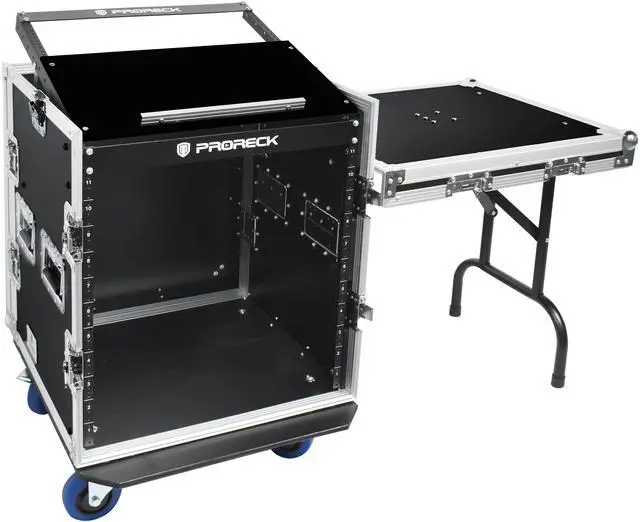 Alt view image 5 of 7 - PRORECK 12U Rack/Road Case With Slant Mixer Top, One Side table And Casters, 20'' Rackable Depth, Plywood, 12U Installation Size, Pro Stage Performance.