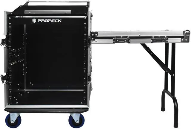 Alt view image 6 of 7 - PRORECK 12U Rack/Road Case With Slant Mixer Top, One Side table And Casters, 20'' Rackable Depth, Plywood, 12U Installation Size, Pro Stage Performance.